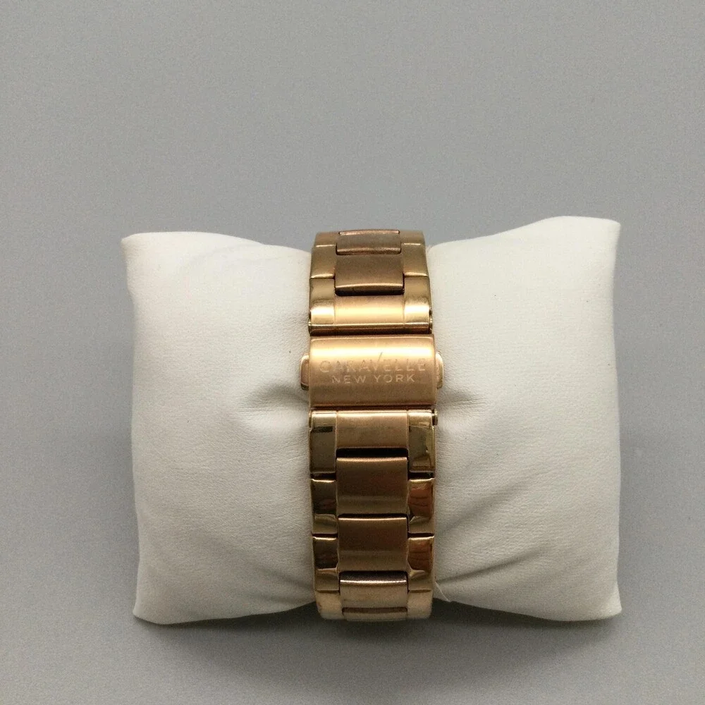 Caravelle New York Womens Watch 36mm Rose Gold Tone Crystals New Battery 6.5